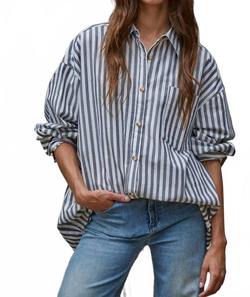 NEW BY TOGETHER striped oversized shirt in blue/ ecru